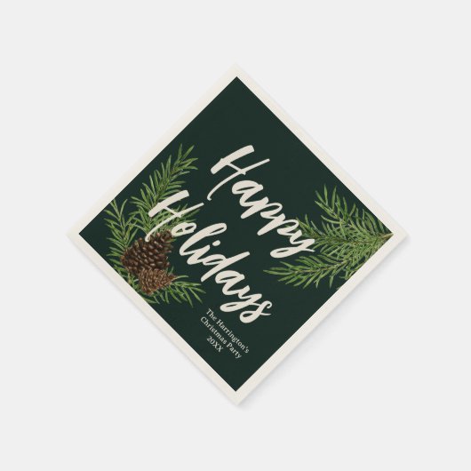 Happy Holidays Watercolor Winter Pine Personalisie Serviette (Ecke)