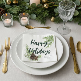 Happy Holidays Watercolor Winter Pine Personalisie Serviette