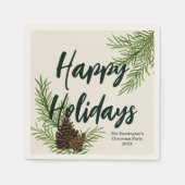 Happy Holidays Watercolor Winter Pine Personalisie Serviette (Vorderseite)