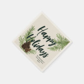 Happy Holidays Watercolor Winter Pine Personalisie Serviette (Ecke)