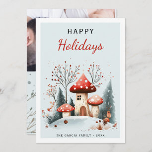 Happy Holidays Watercolor Woodland Foto Feiertagskarte