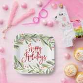 Happy Holidays Watercolor Wraath Weihnachtsfest Pappteller (Party)