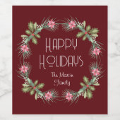 Happy Holidays watercolor wreath Weinetikett (Einzelnes Label)
