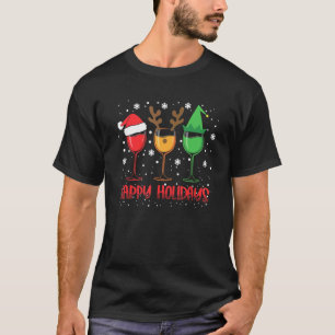 Happy Holidays Weihnachten Drei Gläser Wein T-Shirt