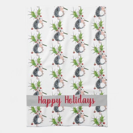 Happy Holidays Weihnachten Igel Geschirrtuch (Vertikal)