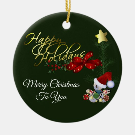 Happy Holidays Weihnachten Keramik Ornament (Vorne)