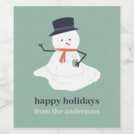 Happy Holidays Weihnachten Melting Snowman Niedlic Weinetikett (Einzelnes Label)