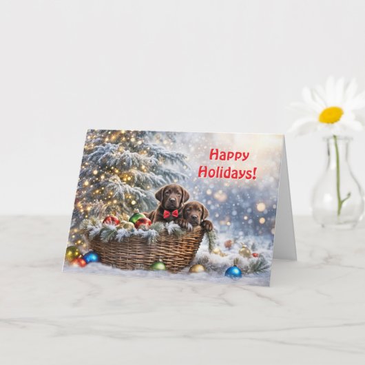 Happy Holidays Weihnachten mit Chocolate Labrador Karte (Kleine Pflanze)