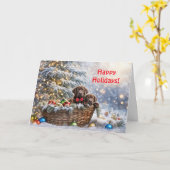 Happy Holidays Weihnachten mit Chocolate Labrador Karte (Gelbe Blume)