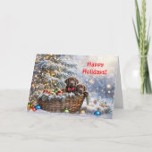 Happy Holidays Weihnachten mit Chocolate Labrador Karte (Vorderseite)