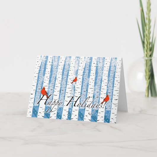 Happy Holidays Weihnachten mit Kardinälen in Birch (Vorderseite)