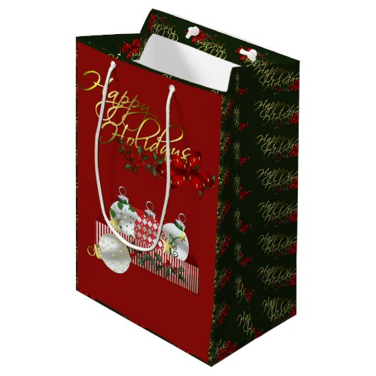 Happy Holidays Weihnachten Mittlere Geschenktüte (Vorderseite Schrägansicht)