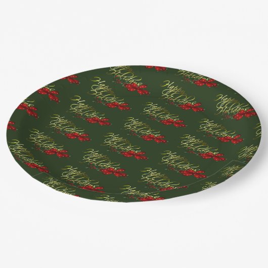 Happy Holidays Weihnachten Pappteller (Schrägansicht)