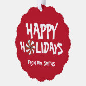 Happy Holidays Weihnachten Red Peppermint Candy Ca Ornament Karte (Links)