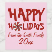 Happy Holidays Weihnachten Red Peppermint Candy Ca Weinetikett (Einzelnes Label)