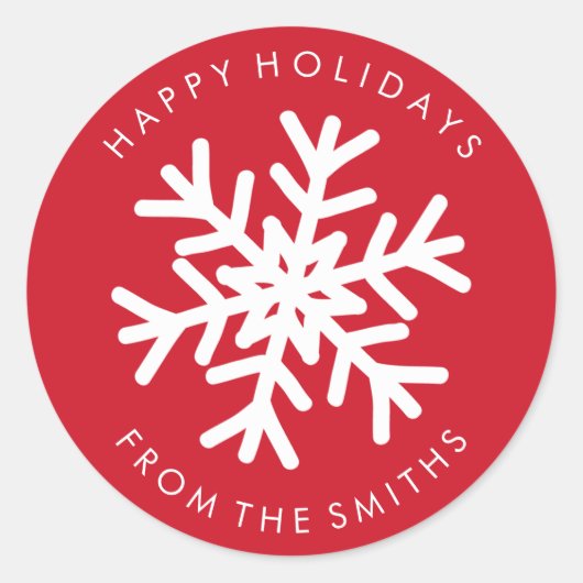 Happy Holidays - Weihnachten Rot + Weiß Label Runder Aufkleber (Vorderseite)