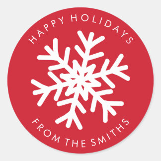 Happy Holidays - Weihnachten Rot + Weiß Label Runder Aufkleber