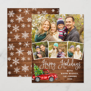 Happy Holidays Weihnachten Roter LKW 4 Fotokarte Postkarte