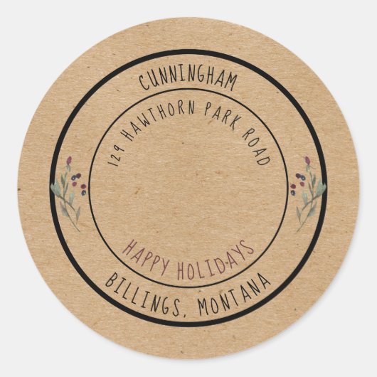 Happy Holidays Weihnachten Rustikales Berries Sieg Runder Aufkleber (Vorderseite)
