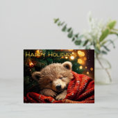 Happy Holidays Weihnachten Schlummerbär Postkarte (Stehend vorne)