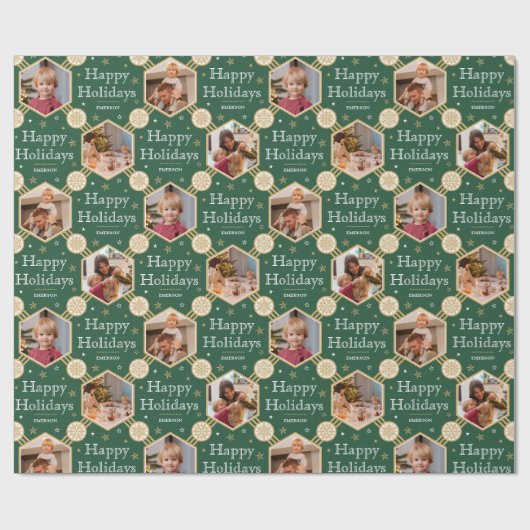 Happy Holidays Weihnachten Snowflake Foto Grün Geschenkpapier (Flach)