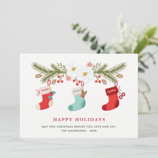 Happy Holidays Weihnachten Strümpfe 3 Familienname (Stehend Vorderseite)