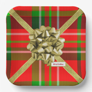 Happy Holidays Weihnachten Tartan Muster Red Green Pappteller