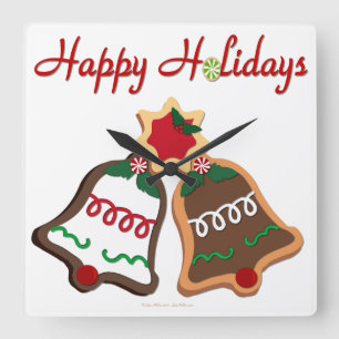 Happy Holidays Weihnachts Cookie Bells Quadratische Wanduhr