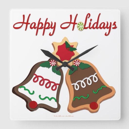 Happy Holidays Weihnachts Cookie Bells Quadratische Wanduhr (Vorderseite)