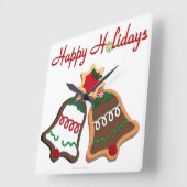Happy Holidays Weihnachts Cookie Bells Quadratische Wanduhr (Winkel)