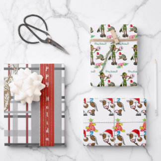 Happy Holidays Weihnachts Elf Wrapping Paper Sheet Geschenkpapier Set