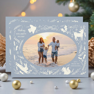 Happy Holidays Weihnachts-Foto Woodland Doodle Feiertagskarte
