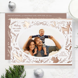 Happy Holidays Weihnachts-Foto Woodland Doodle Folien Feiertagspostkarte