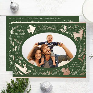 Happy Holidays Weihnachts-Foto Woodland Doodle Folien Feiertagspostkarte