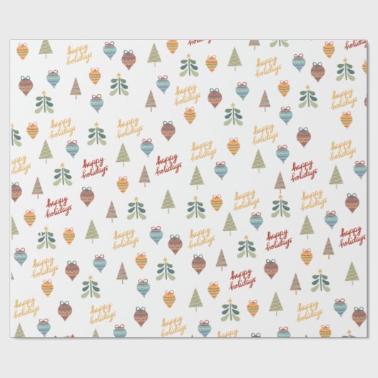 Happy Holidays Weihnachts Illustrationen Geschenkpapier (Flach)