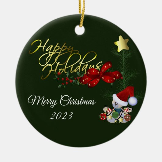 Happy Holidays Weihnachts Keramik Ornament (Vorne)