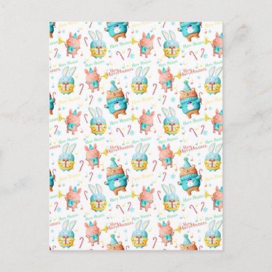 Happy Holidays Weihnachtsanimals Muster Feiertagspostkarte (Vorderseite)