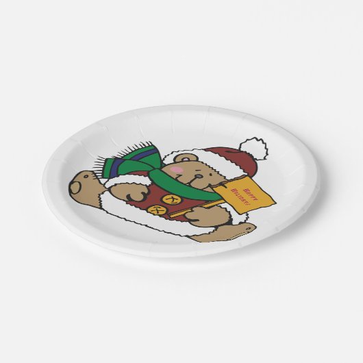 Happy Holidays Weihnachtsbär Pappteller (Schrägansicht)