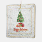 Happy Holidays Weihnachtsbaum auf Marmor Keramikornament (Links)
