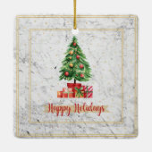 Happy Holidays Weihnachtsbaum auf Marmor Keramikornament (Rückseite)
