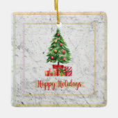 Happy Holidays Weihnachtsbaum auf Marmor Keramikornament (Vorderseite)