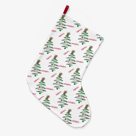 Happy Holidays Weihnachtsbaum Großer Weihnachtsstrumpf (Vorderansicht (hängend))