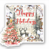 Happy Holidays - Weihnachtsbaum und Hirsch Aufkleber (Vorderseite)