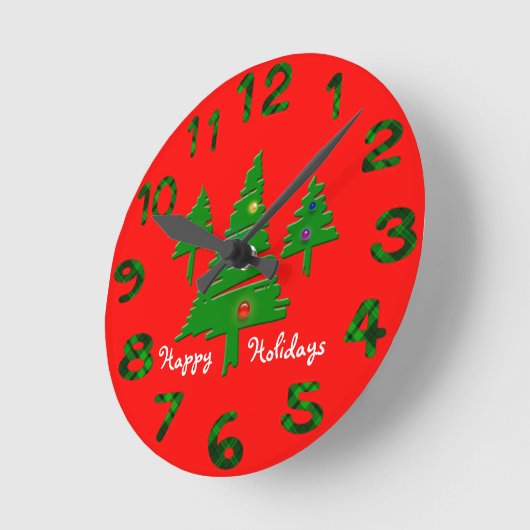 Happy Holidays Weihnachtsbaumen nummeriert Runde Wanduhr (Winkel)