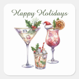 Happy Holidays Weihnachtscocktails Quadratischer Aufkleber