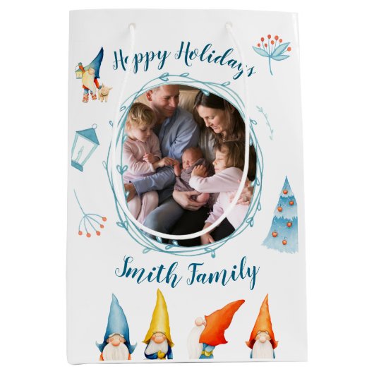 Happy Holidays Weihnachtsgeschenke mit Elfen Mittlere Geschenktüte (Vorderseite)