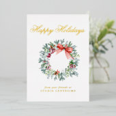 Happy Holidays Weihnachtskranz Gold Folien Feiertagskarte (Stehend vorne)