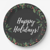 Happy Holidays Weihnachtskranz Pappteller (Vorderseite)