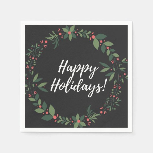 Happy Holidays Weihnachtskranz Serviette (Vorderseite)