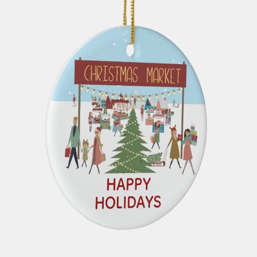 Happy Holidays Weihnachtsmarkt Szene Keramik Ornament (Rechts)